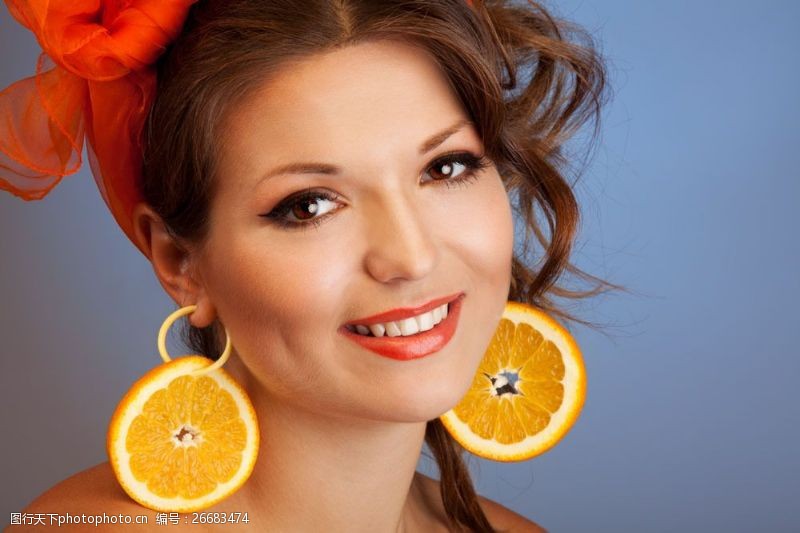 橙子切片素材创意水果与美女图片