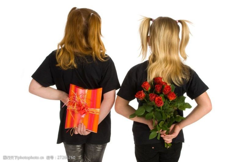 女孩与玫瑰鲜花礼物与小女孩图片