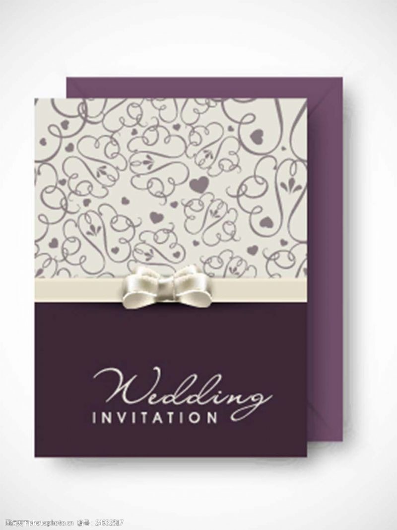 婚庆主题模板下载紫色心形婚礼请柬矢量素材