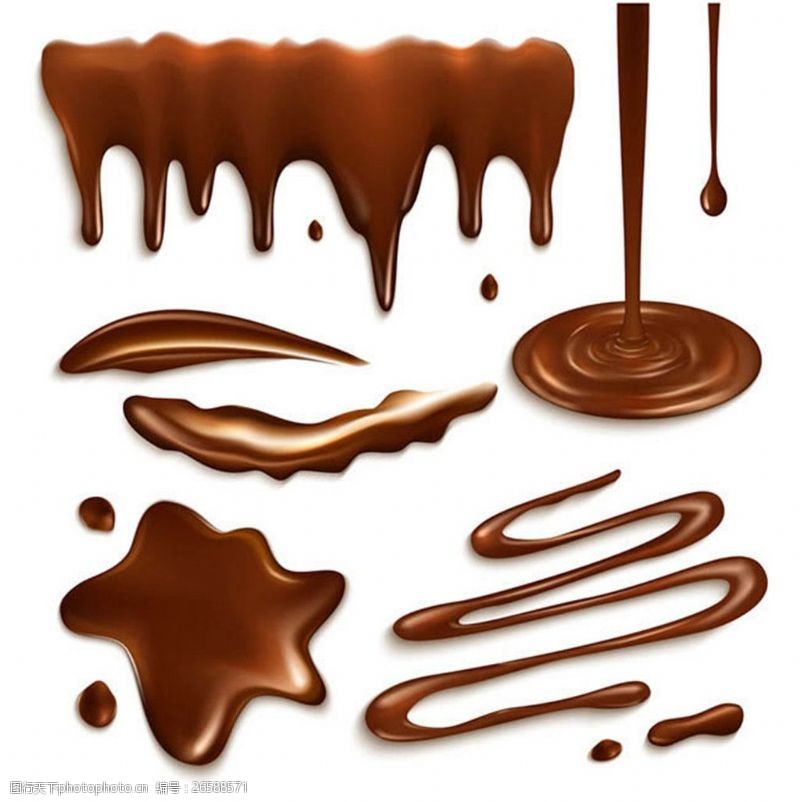 巧克力液体5款香浓巧克力浆液体矢量图