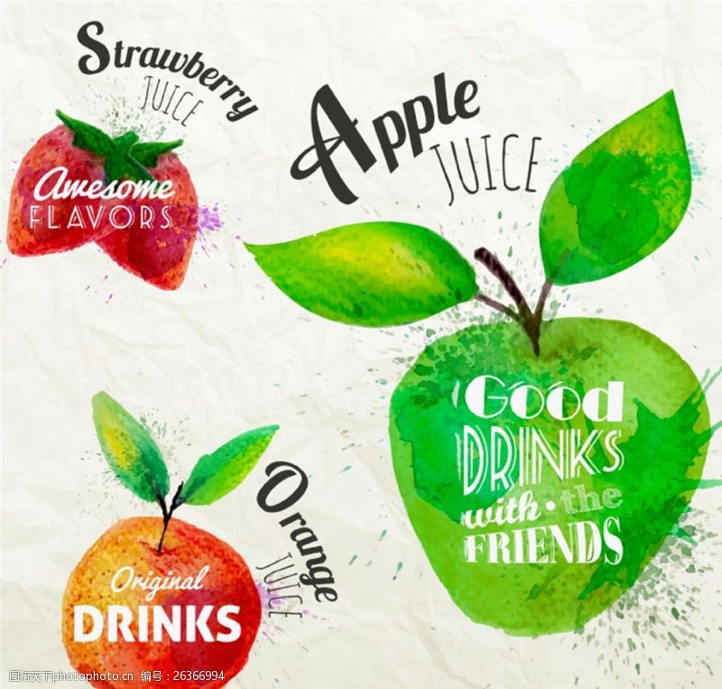 果汁水果标签水彩果汁标签矢量素材