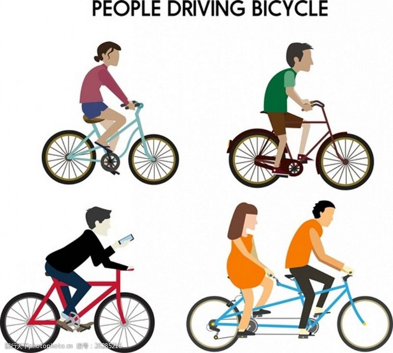 帅哥们人们骑自行车各种隔离自由向量