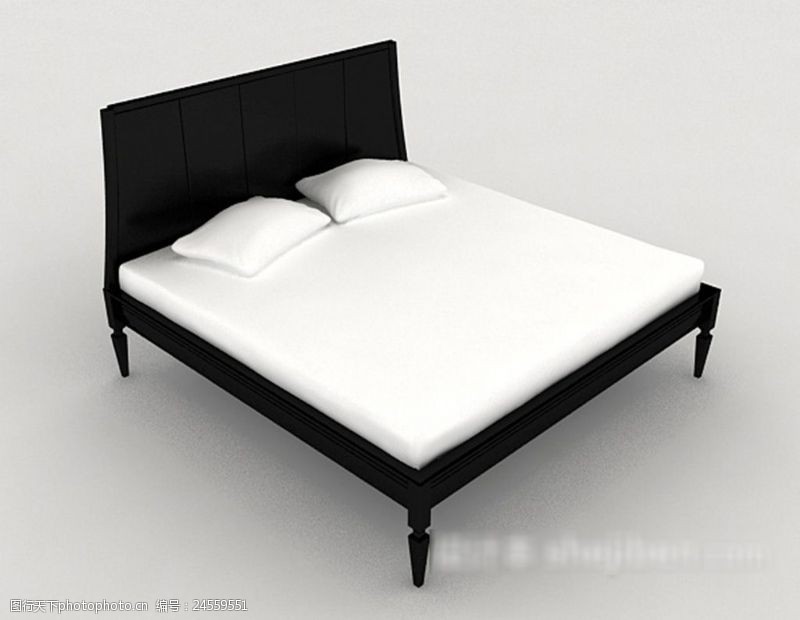 复古家具简单黑白双人床3d模型下载