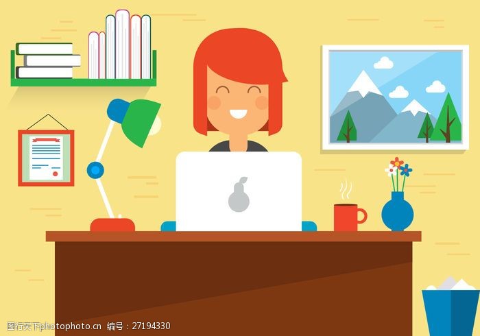 邮件营销自由女性工作空间矢量桌