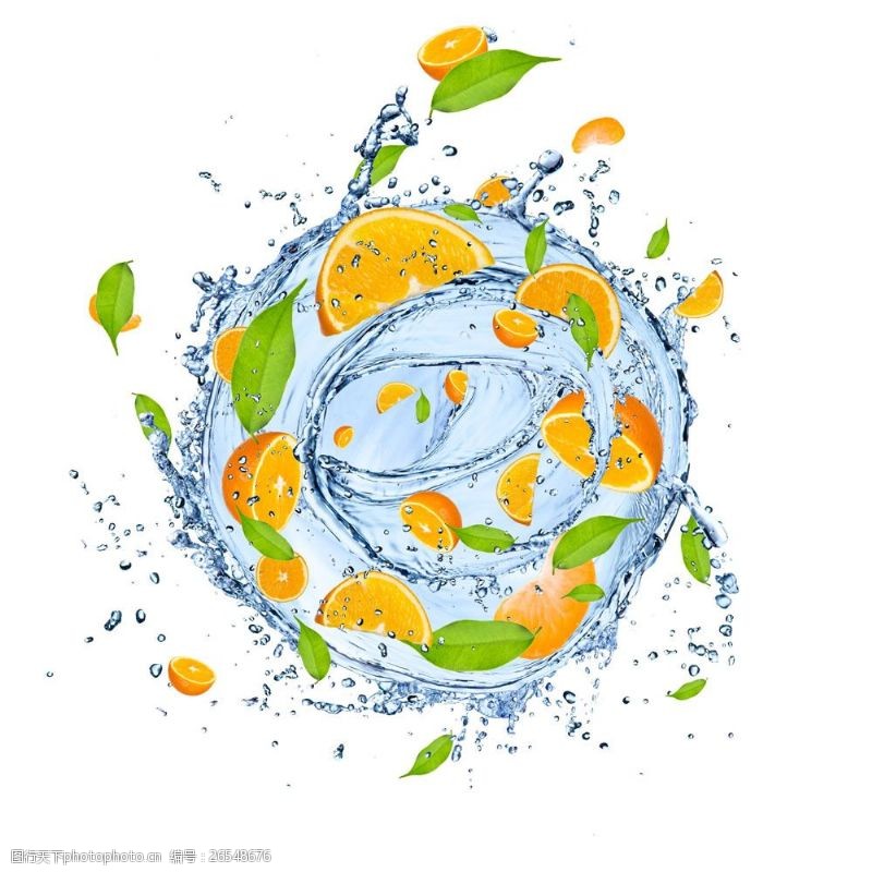 橙子切片素材鲜橙与动感水波图片