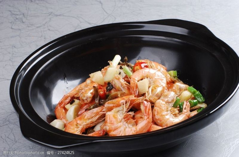 砂锅虾沙煲泡菜焖虾图片