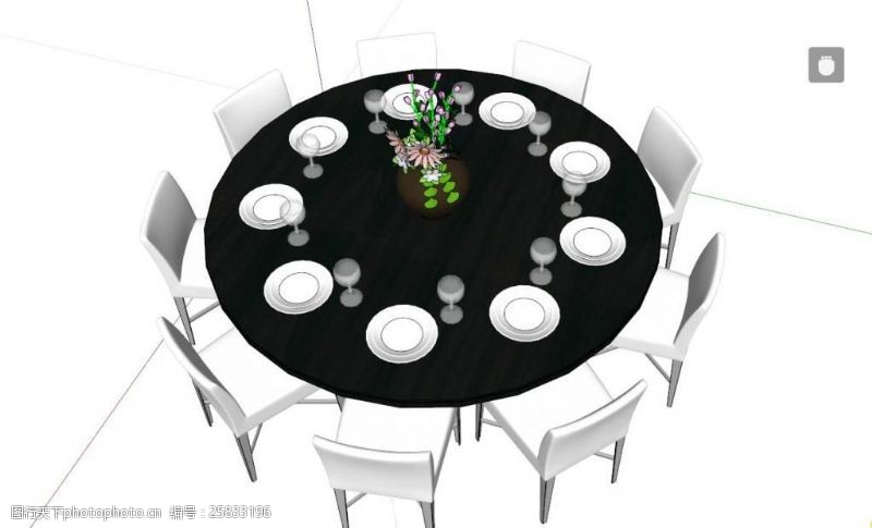 家具模型室内SU圆形餐桌模型九人圆桌现在简约家具