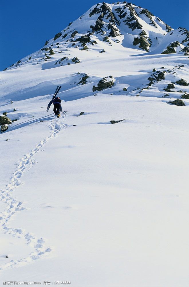 高山雪橇运动雪山上的人图片