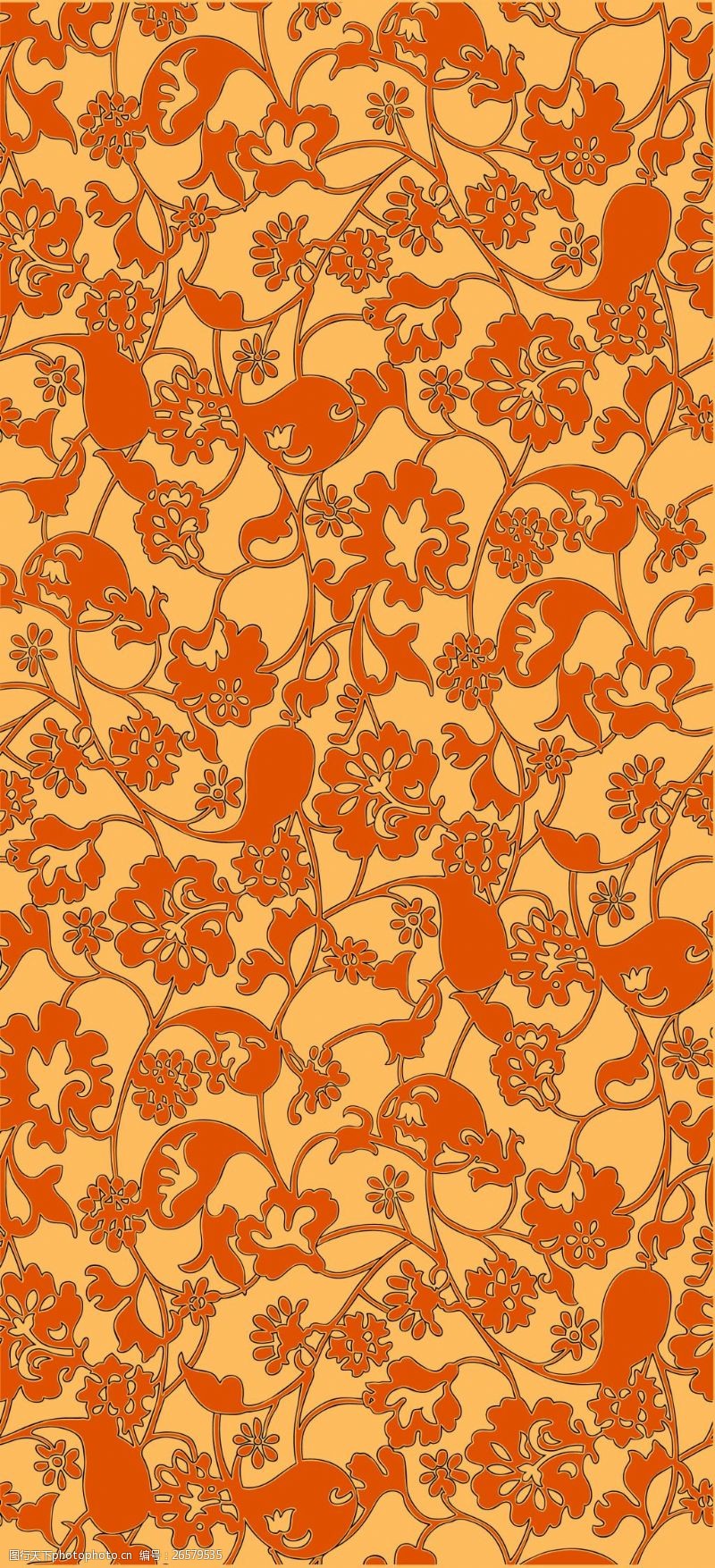宫廷橙色华丽花纹纹样设计
