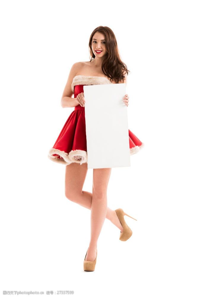 圣诞美女拿着白板的美女图片