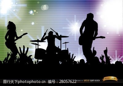 音乐教育摇滚乐队的演唱会背景人群的剪影
