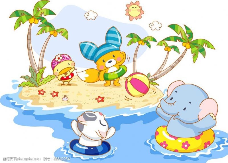 可爱的小象在沙滩海边玩耍的动物