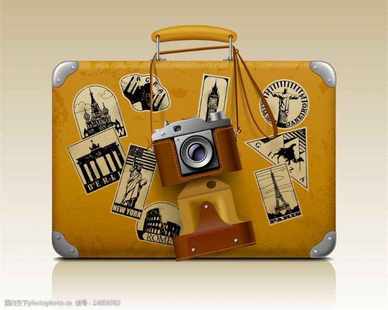 相卷卡通行李箱与相机图片