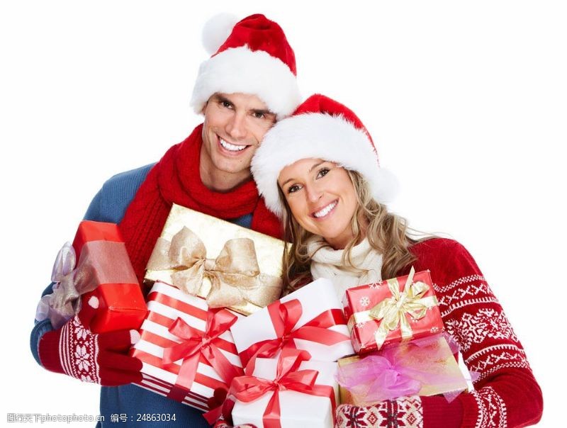情人节礼物抱着圣诞礼物的情侣图片