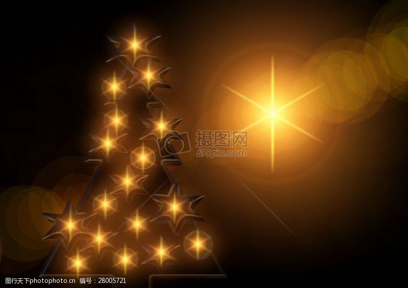 圣诞白蜡烛光线与圣诞树