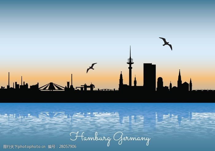全国文明城市汉堡的天际线图