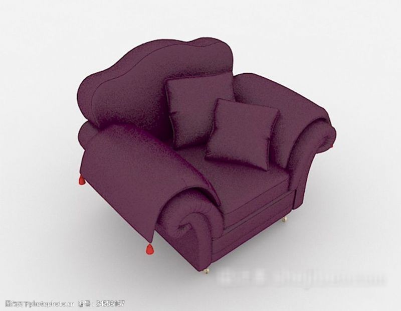 复古家具简约紫色单人沙发3d模型下载