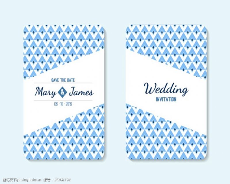 花卉名片蓝色三角形婚礼贺卡矢量素材