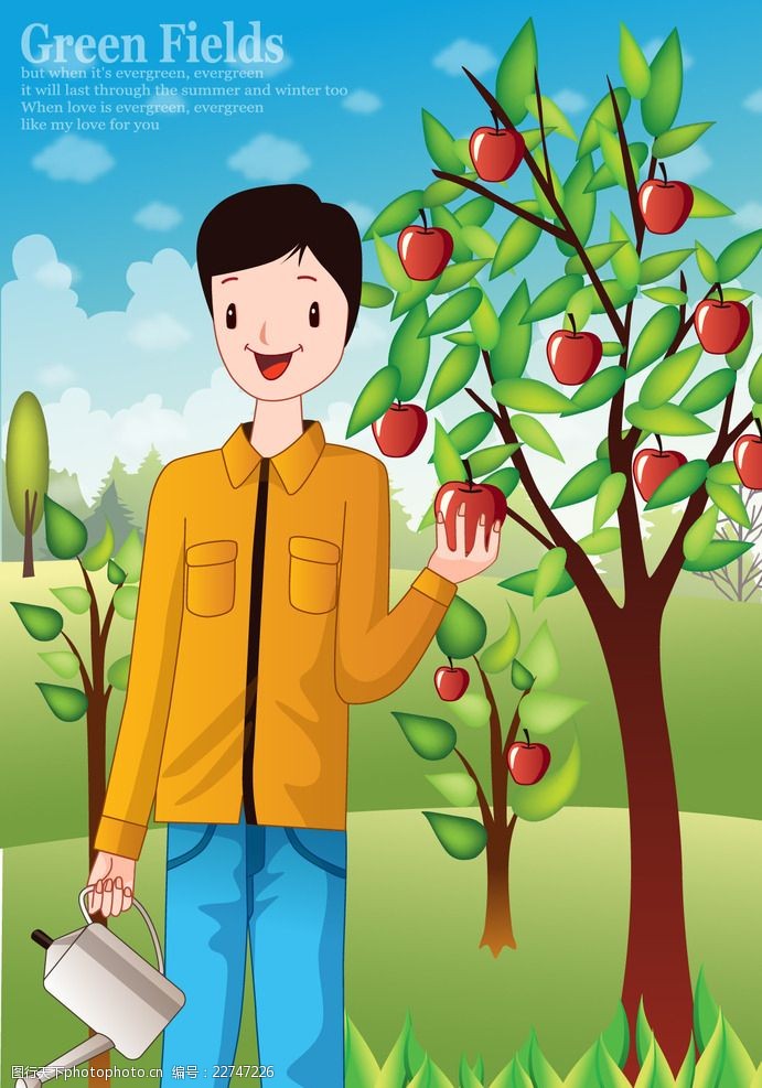 韩国卡通水果种植树木卡通男人