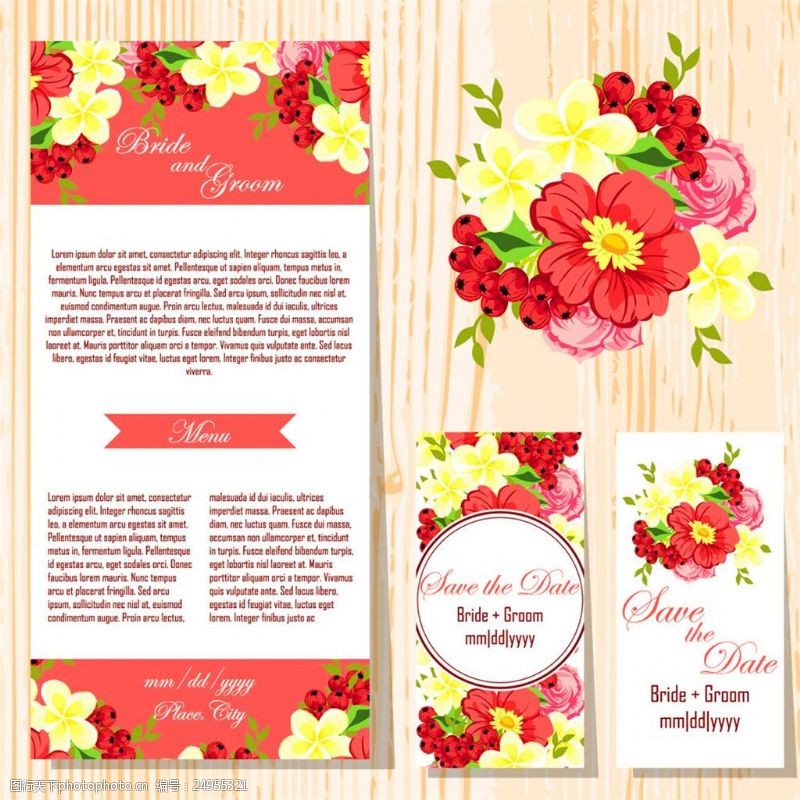 花卉名片红黄花朵婚礼卡片图片