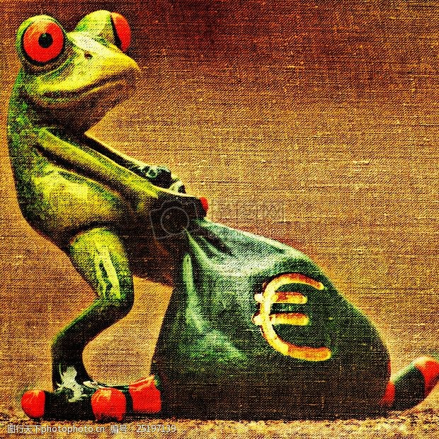 红色袋子拉拽钱袋的青蛙