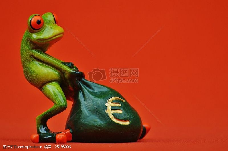 红色袋子拉拽着钱袋的青蛙