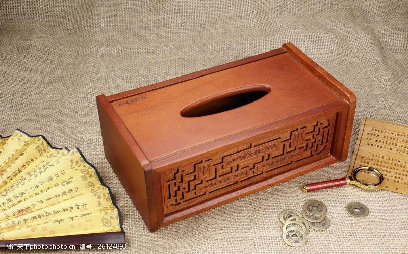 古印钱中式木制纸巾盒图片