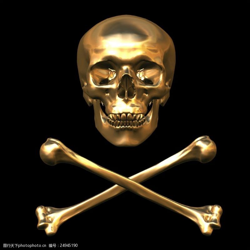 海盗骷髅头骨黄金骷髅头大图图片