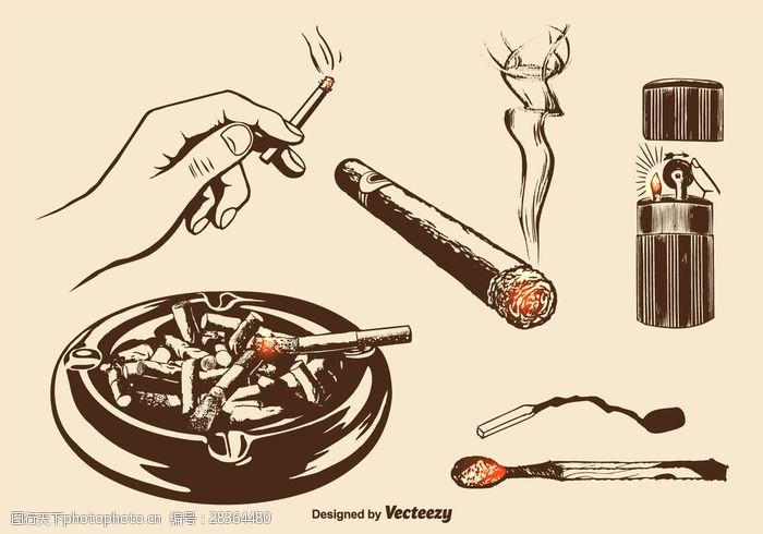 燃烧的香烟自由燃烧的烟草向量集