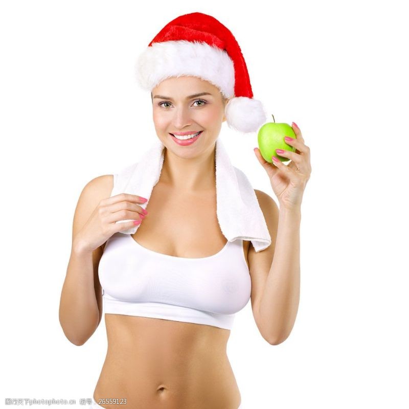 瘦身模特戴着圣诞帽的健身女性图片