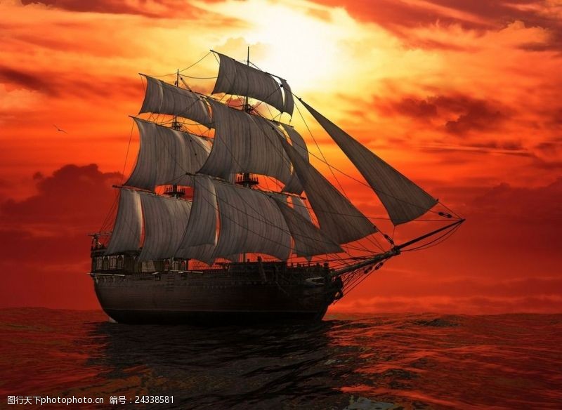 帆船领航黄昏下的帆船