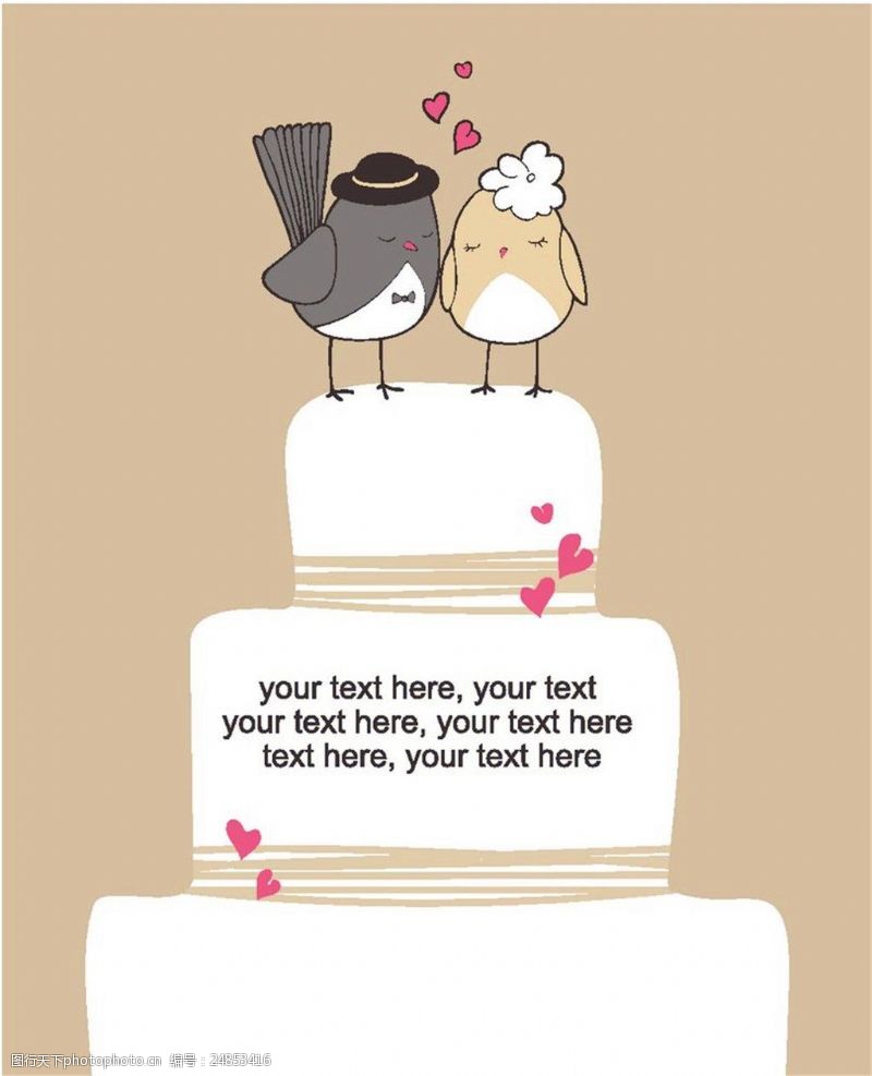 爱情鸟蛋糕婚礼请贴图片
