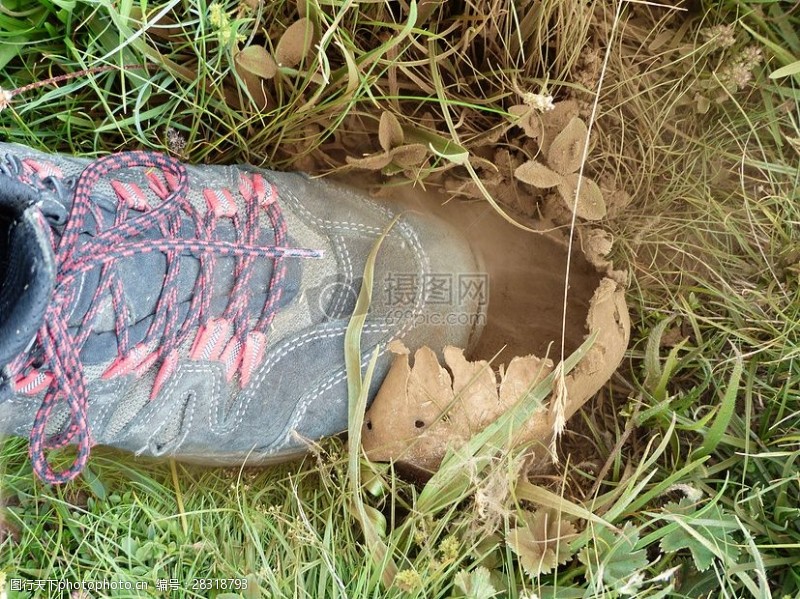 工地鞋放在草地上的鞋子