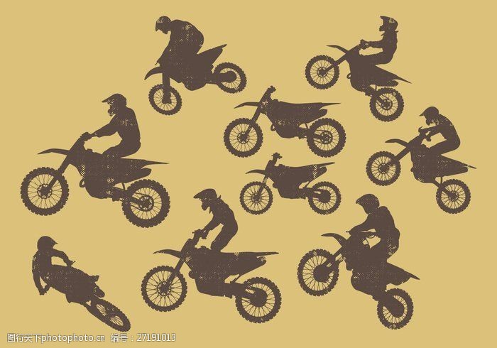 越野摩托车飞跃自行车的剪影