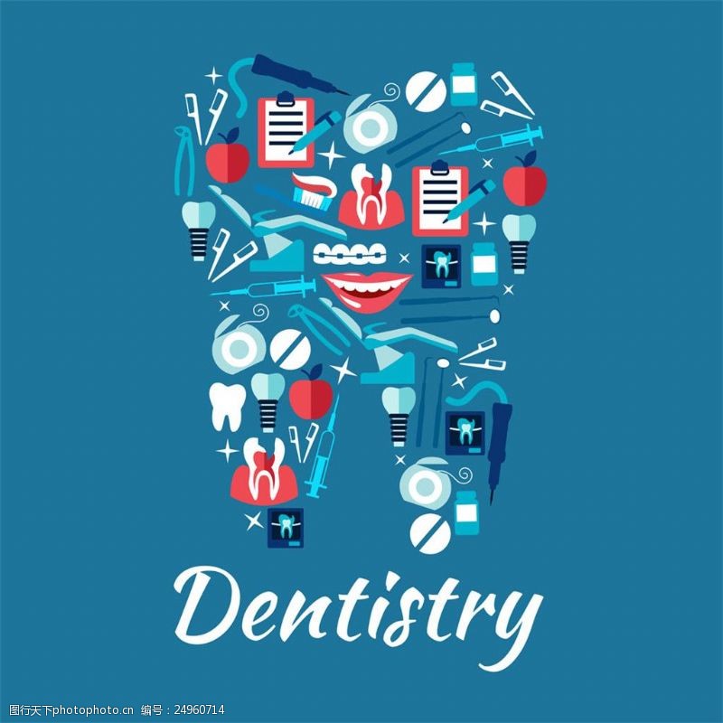 牙医口腔彩色的牙齿护理图标图片