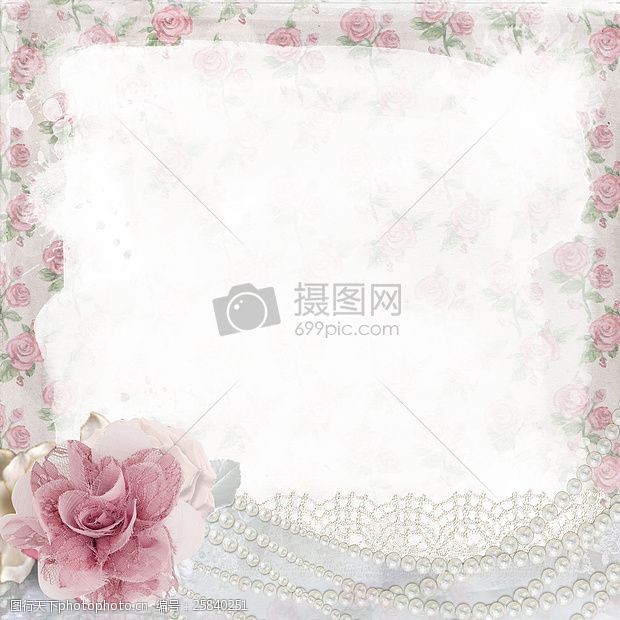 红色婚礼背景粉色花朵边框