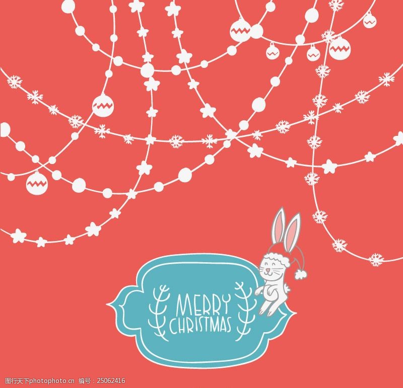 卡通兔子红色圣诞节背景矢量素材