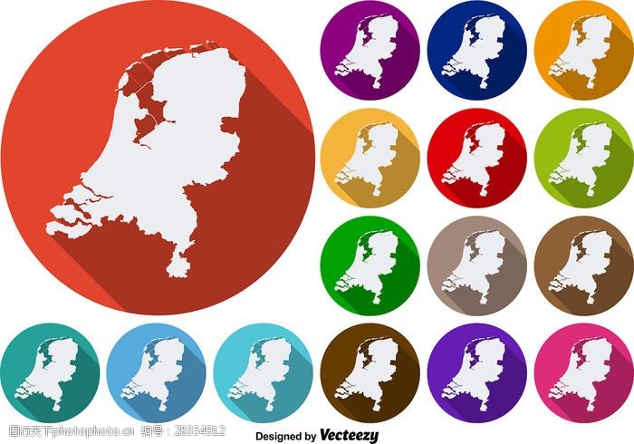 欧洲国家的地图荷兰州的剪影矢量ColorfulIconButtons