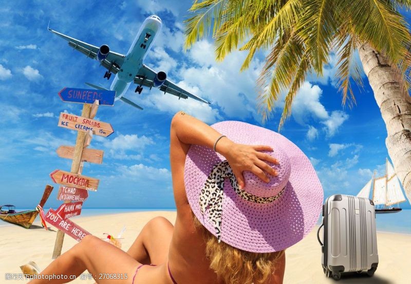 飞机上的人物躺在沙滩上看飞机的女人图片