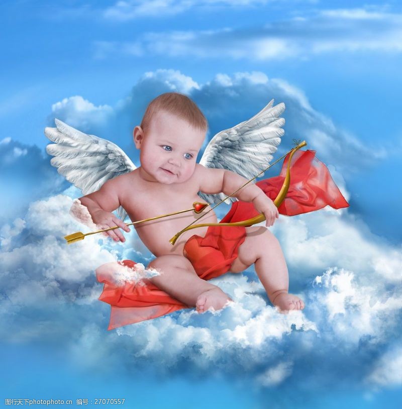小神童坐在白云上的丘比特图片