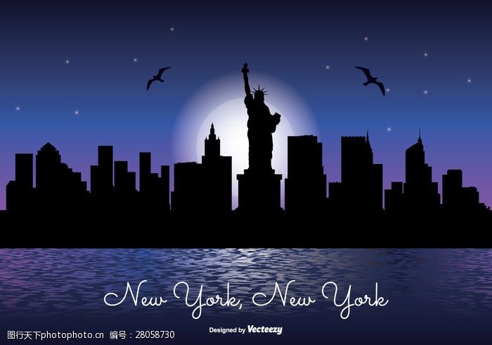 紫色天空纽约夜景天际线插图