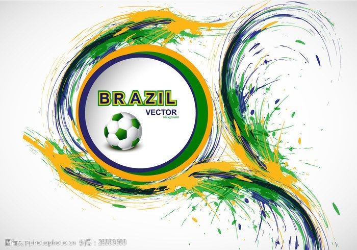 圆形国旗巴西国旗颜色与足球飞溅