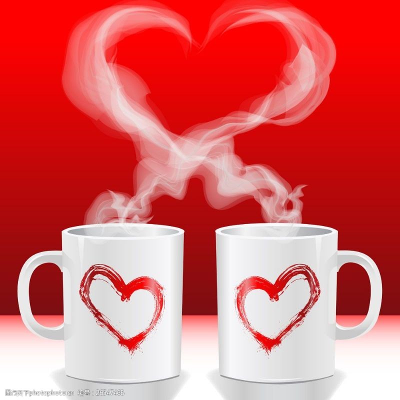 两个心形白色情侣杯心形热气图片