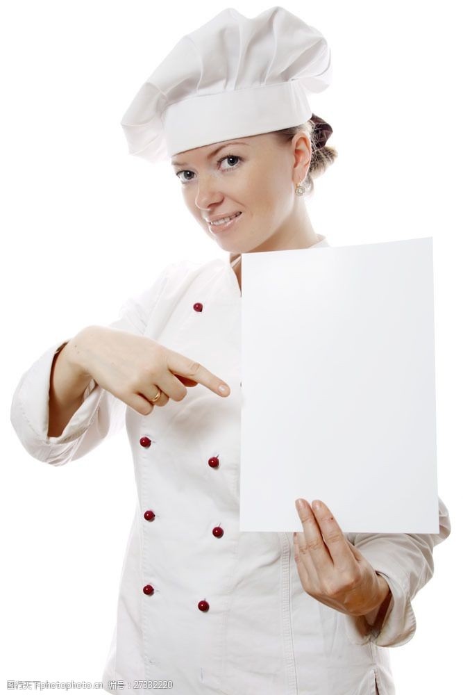 调理女厨师与空白广告牌图片