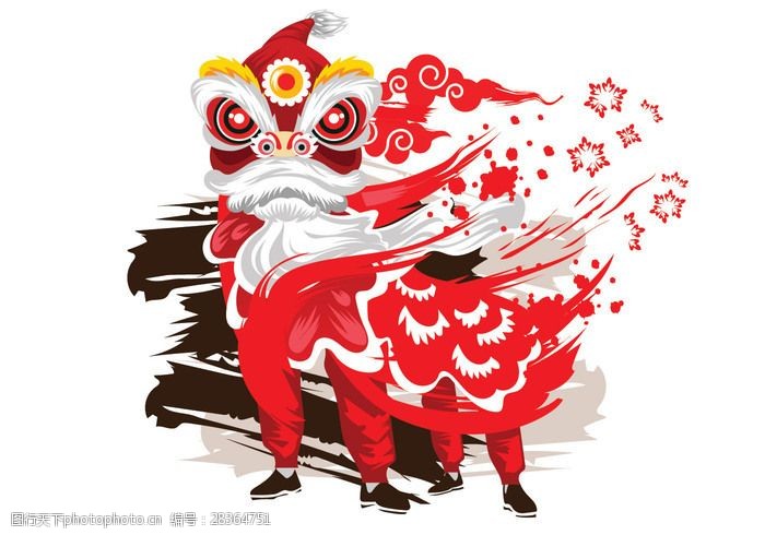 新洲图标矢量水墨风格插画中国传统舞狮节背景