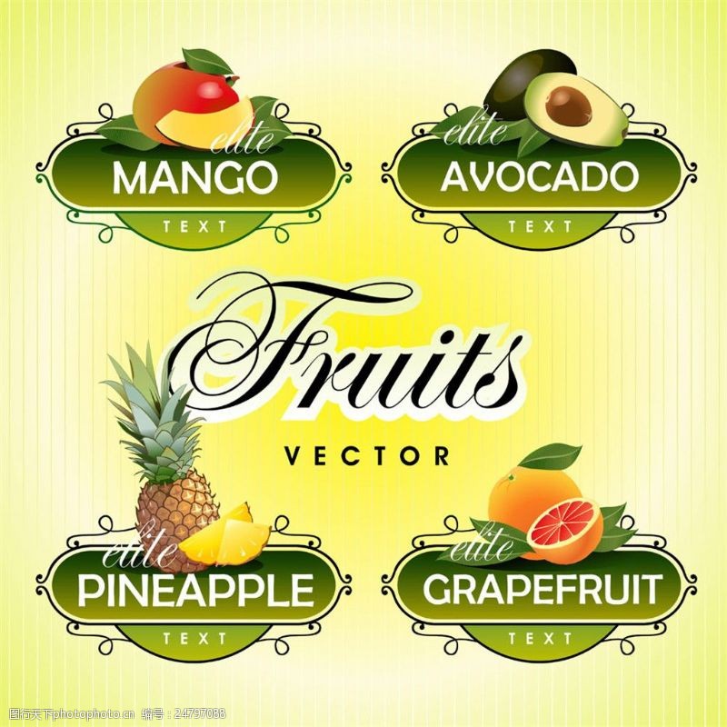 菠萝花纹水果果汁标签图片