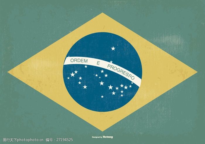建筑材料旧风格的巴西国旗