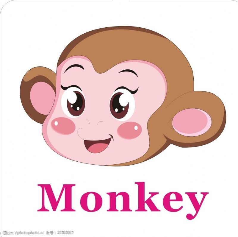 卡通小牛卡通动物头像猴子加英文名称