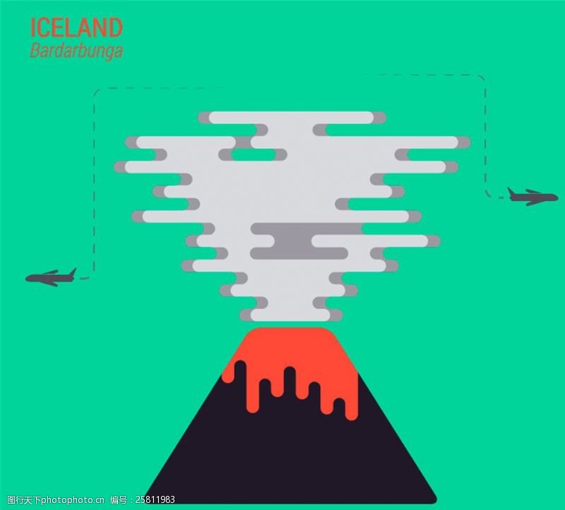 创意卡通火山背景矢量素材
