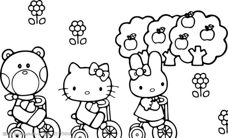 小猫骑车动物树林骑三轮车